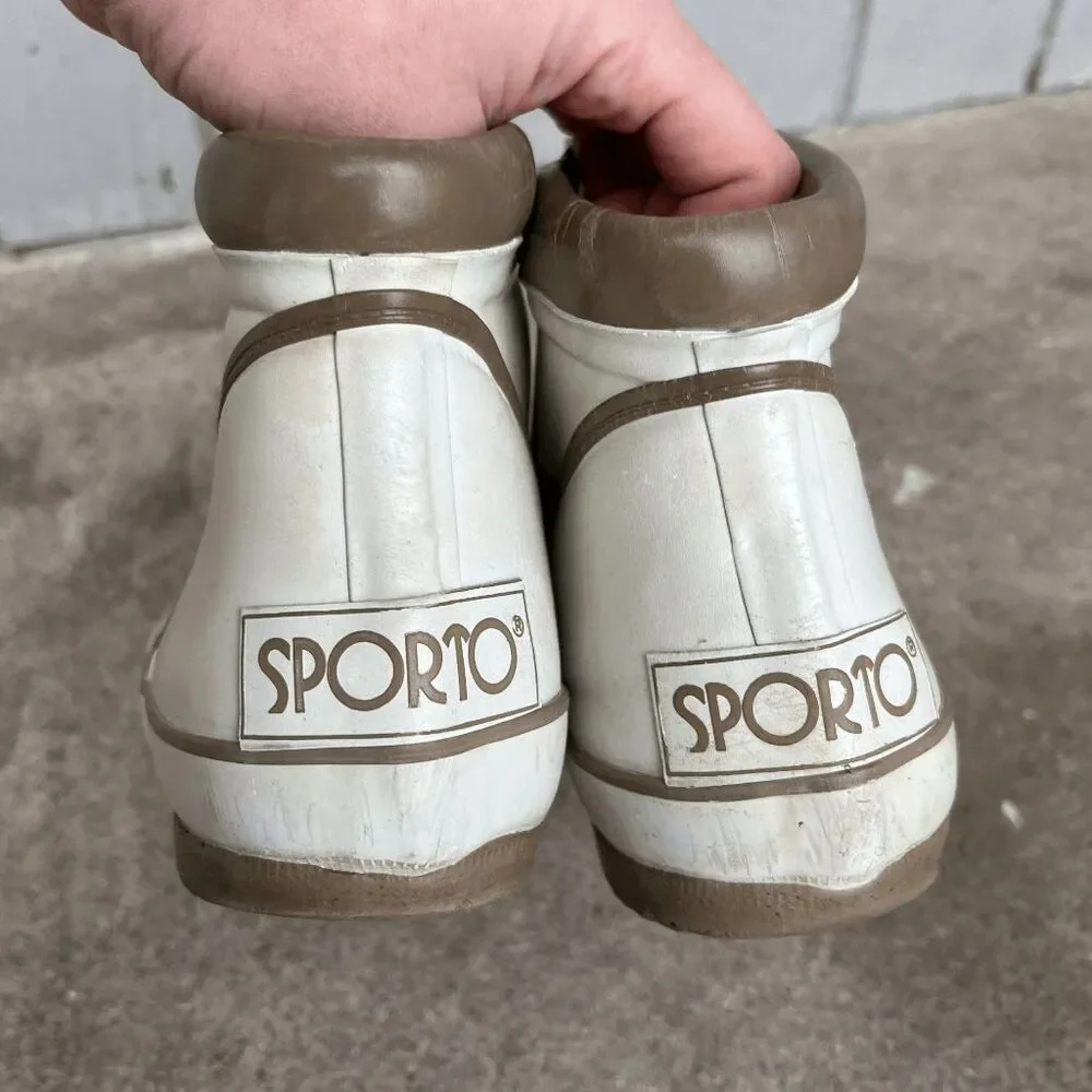 Vintage Sporto White Lace-Up Rain Boots Thermolite Size 9 Waterproof 80s/90s